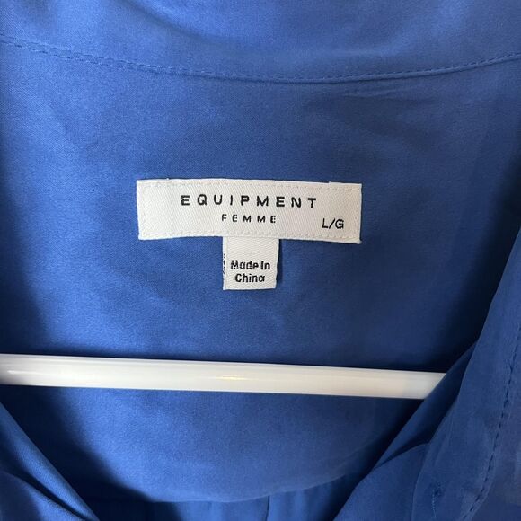 Equipment Femme Shirt Womens Large Blue 100% Silk Button Down Long Sleeve Solid - Picture 3 of 7